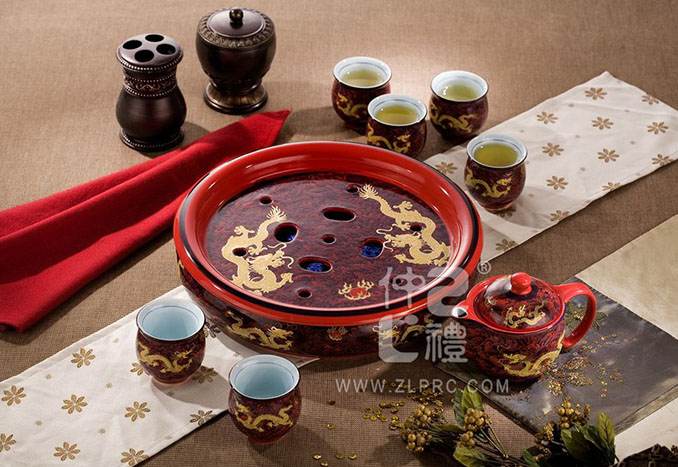 十件套功夫茶具紅海浪金龍
