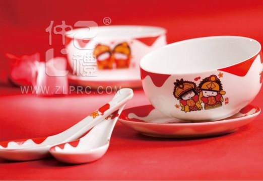 夫妻對(duì)碗配韓碗玫瑰童子
