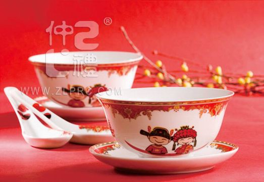 夫妻對(duì)碗配反口碗金邊童子