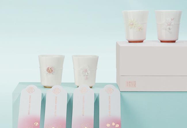 貴妃杯（淡藍(lán)/淡粉玫瑰花）