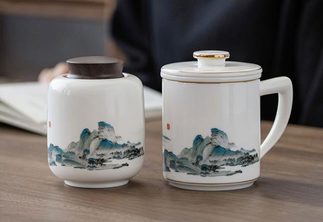 《千里江山》辦公杯+茶葉罐套裝