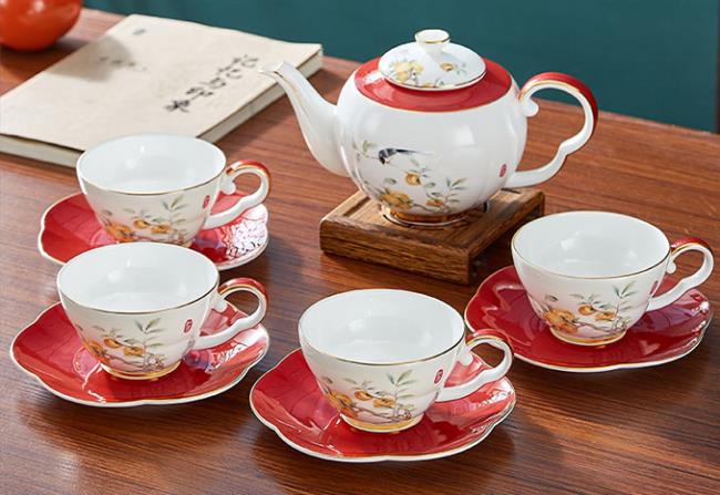 10件套柿柿如意茶具（1壺4杯碟）