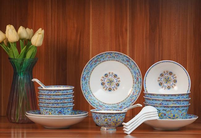 琺瑯彩高檔骨瓷20頭餐具（西子藍(lán)）