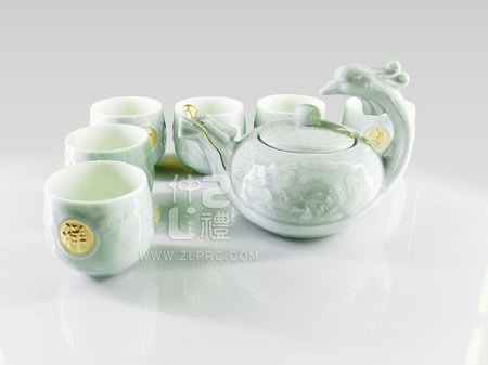 梅子青釉大號(hào)龍鳳壺8頭茶具組
