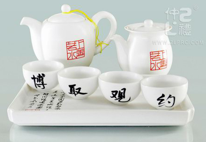 亞光白釉上善若水橄欖壺四方盤新茶杯9頭茶具組